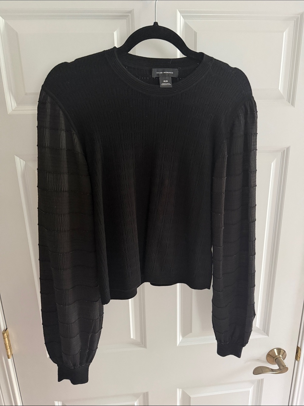 Club Monaco Black Sheer-Panel Long Sleeve Top